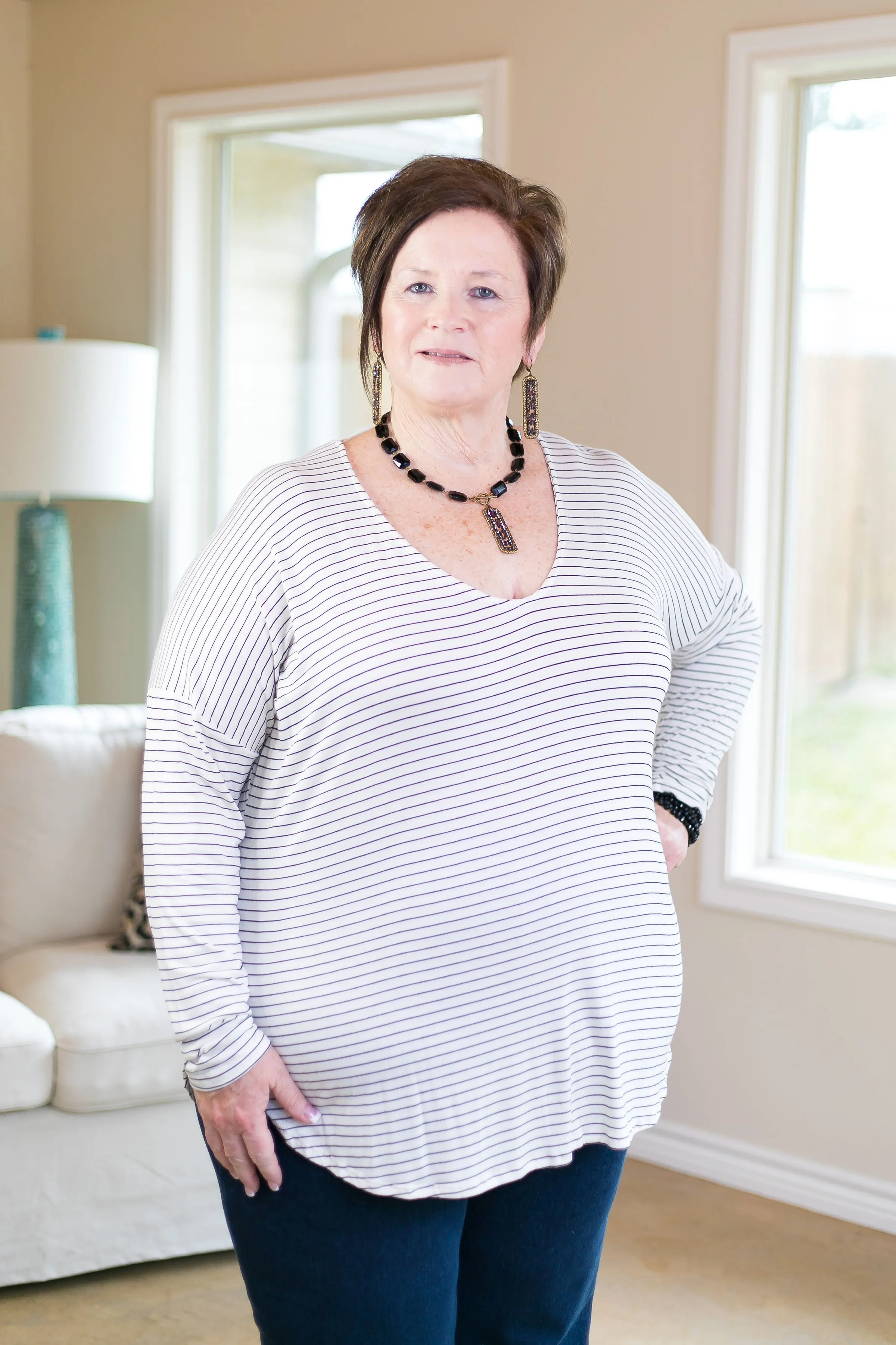 A Friend of Mine Striped Piko Top in Ivory