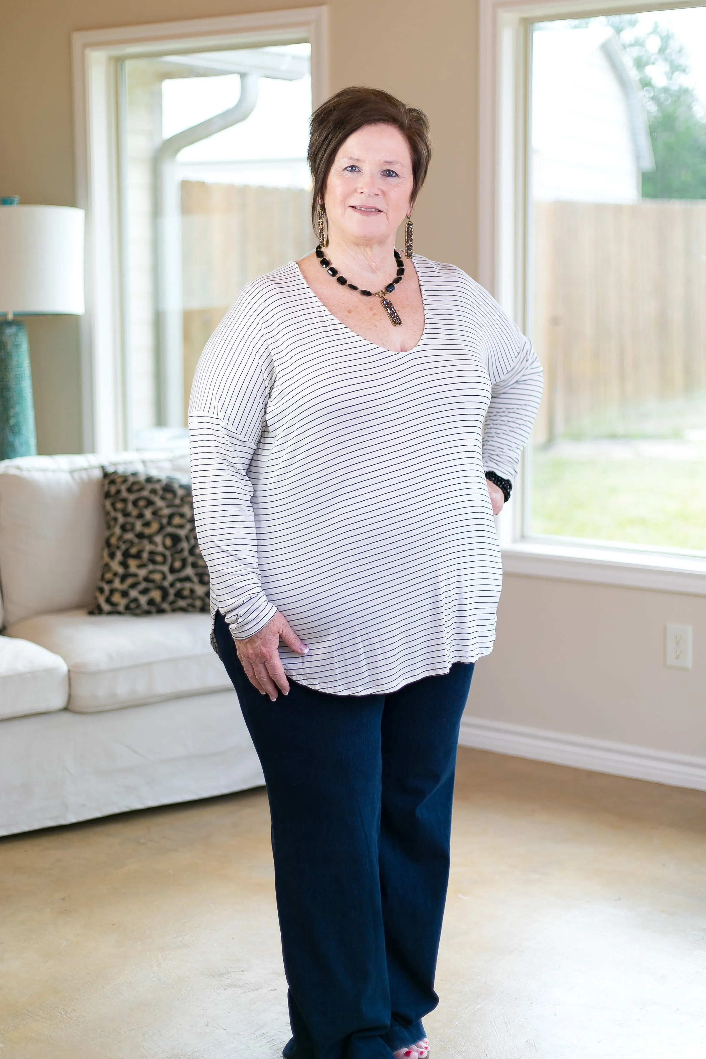 A Friend of Mine Striped Piko Top in Ivory