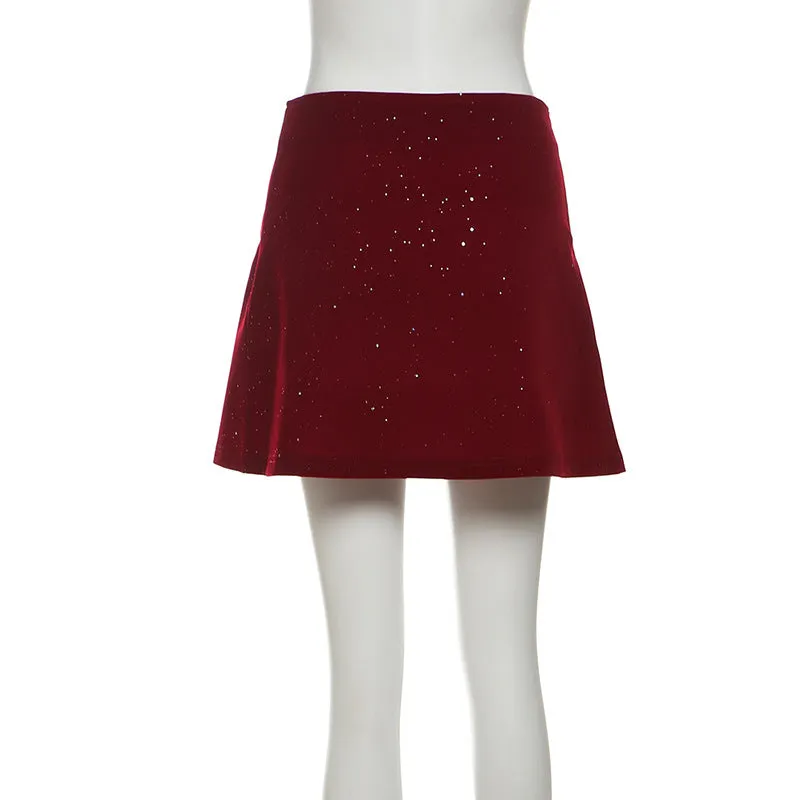 A line glitter solid mini skirt