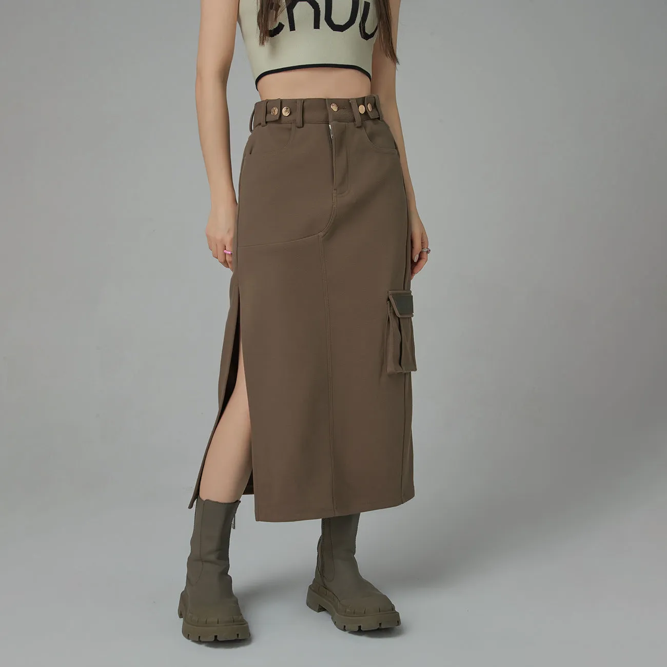 A New Thing Split A-Line Cargo Skirt