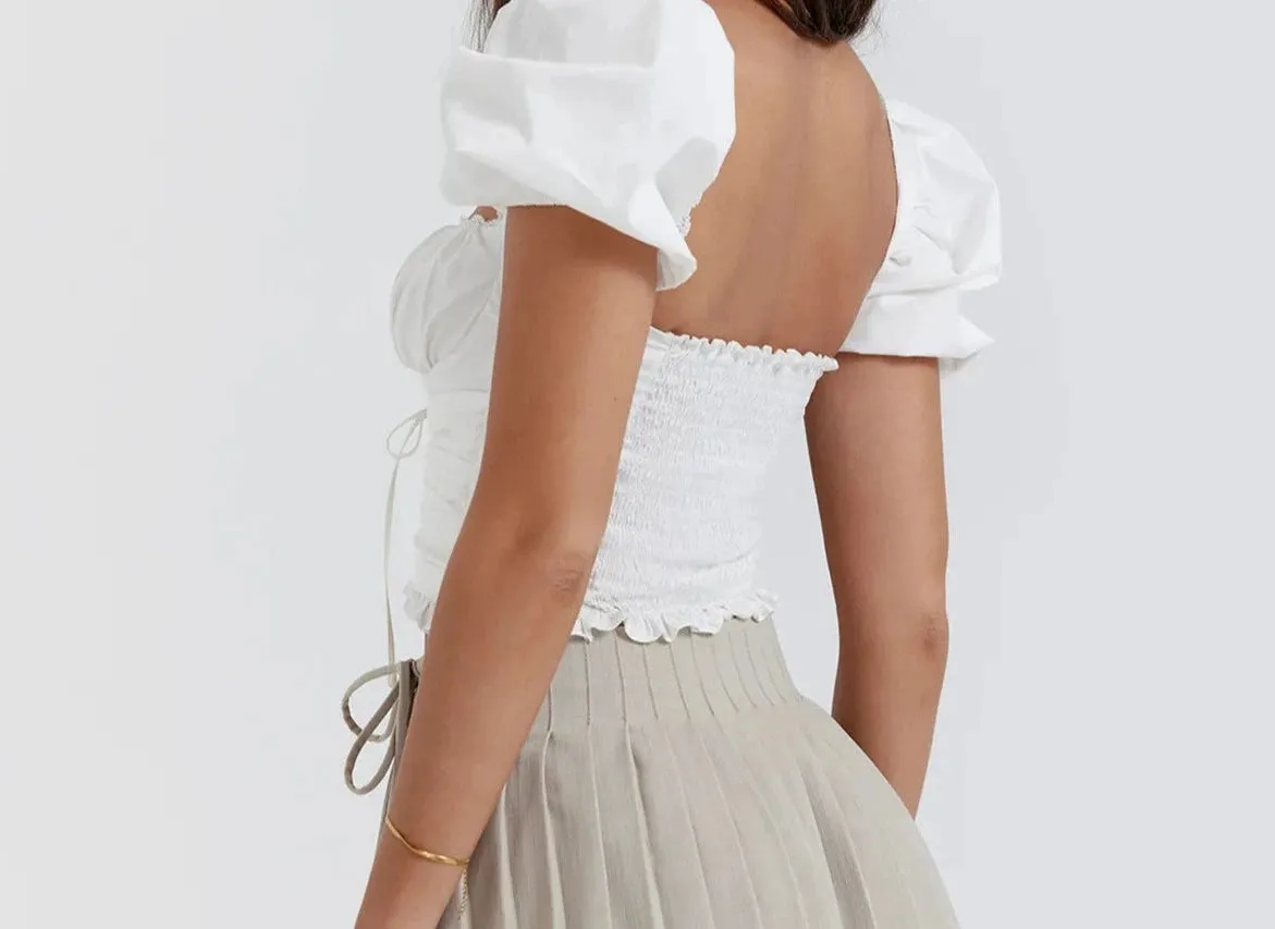 A&A Short Sleeve Cropped White Square Neck Top