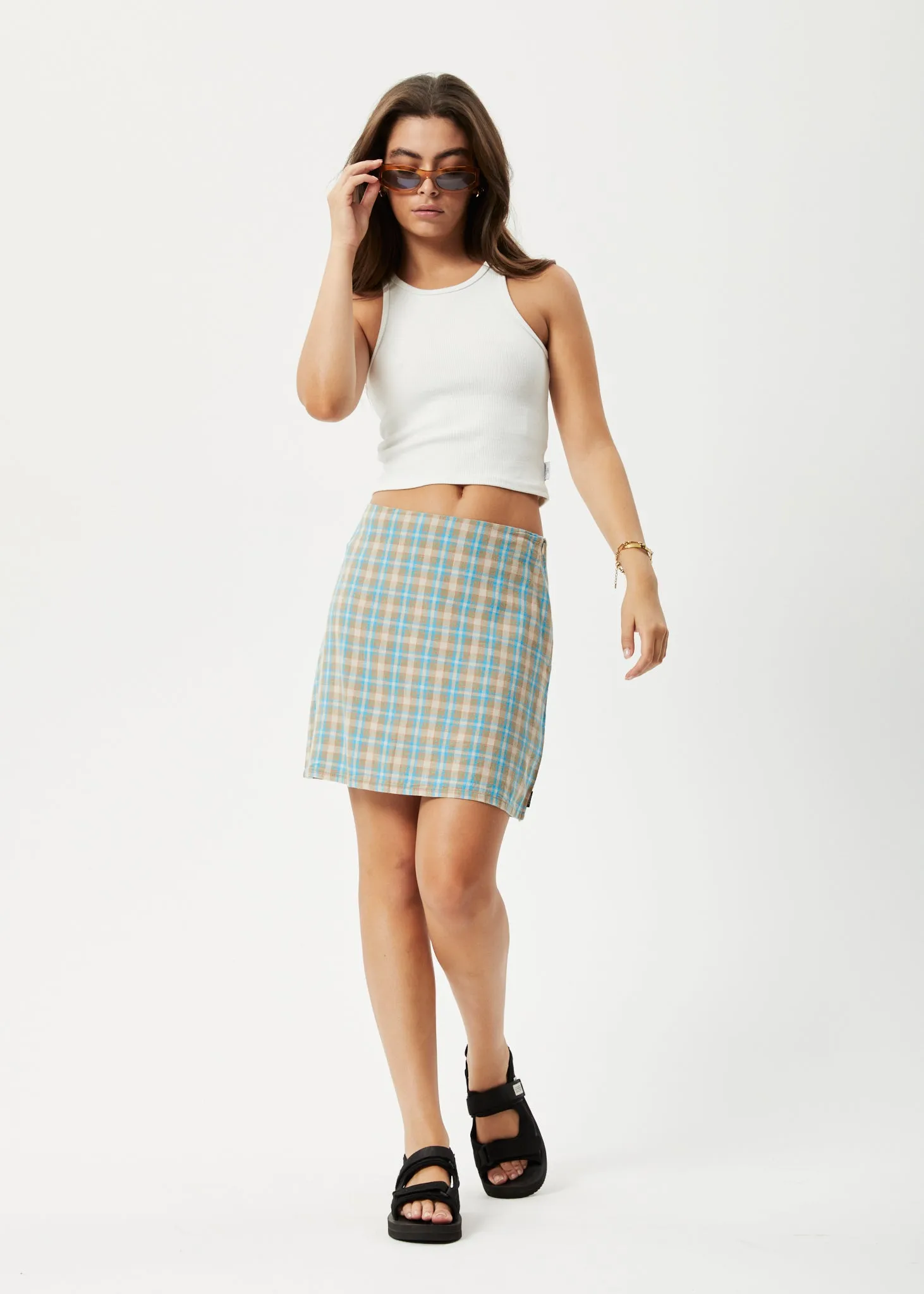 AFENDS Womens Millie - Mini Skirt - Tan Check