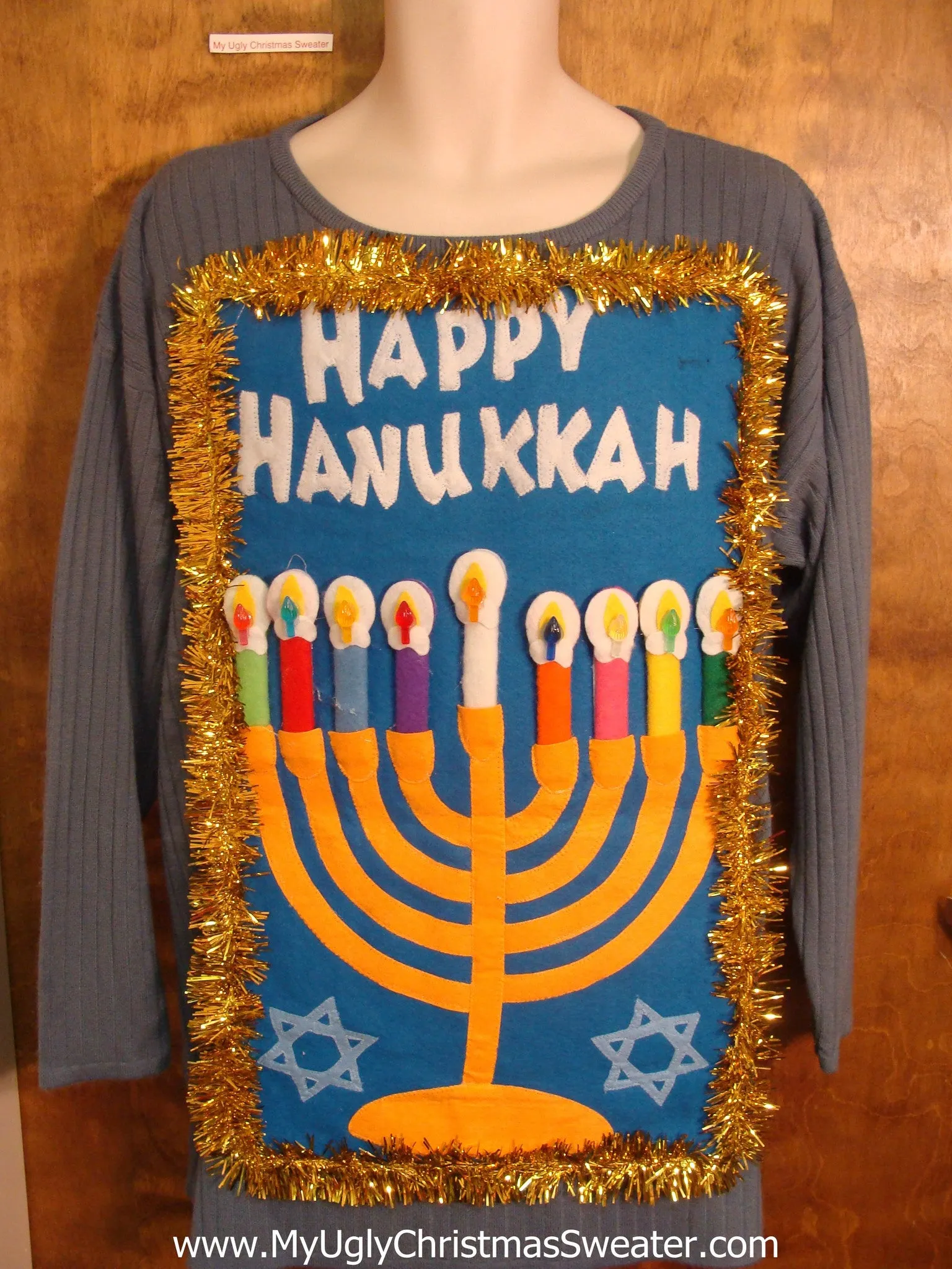 Baby Blue Hanukkah Sweater with Menorah