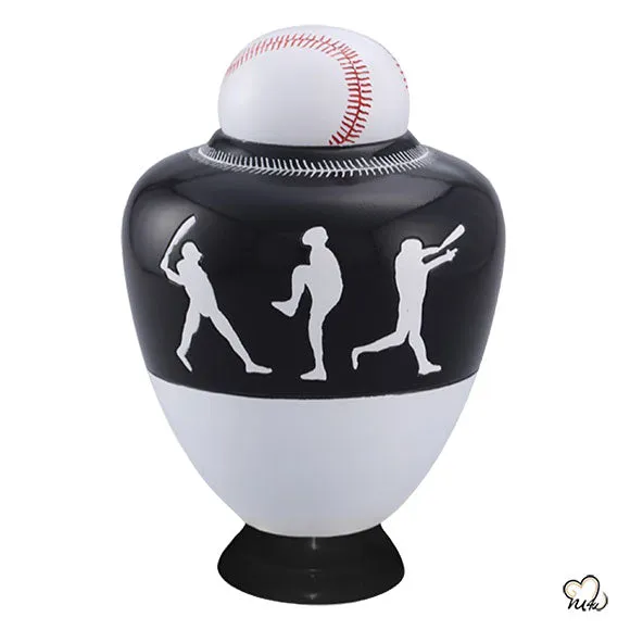 Black and White Baseball Sports Cremation Urn