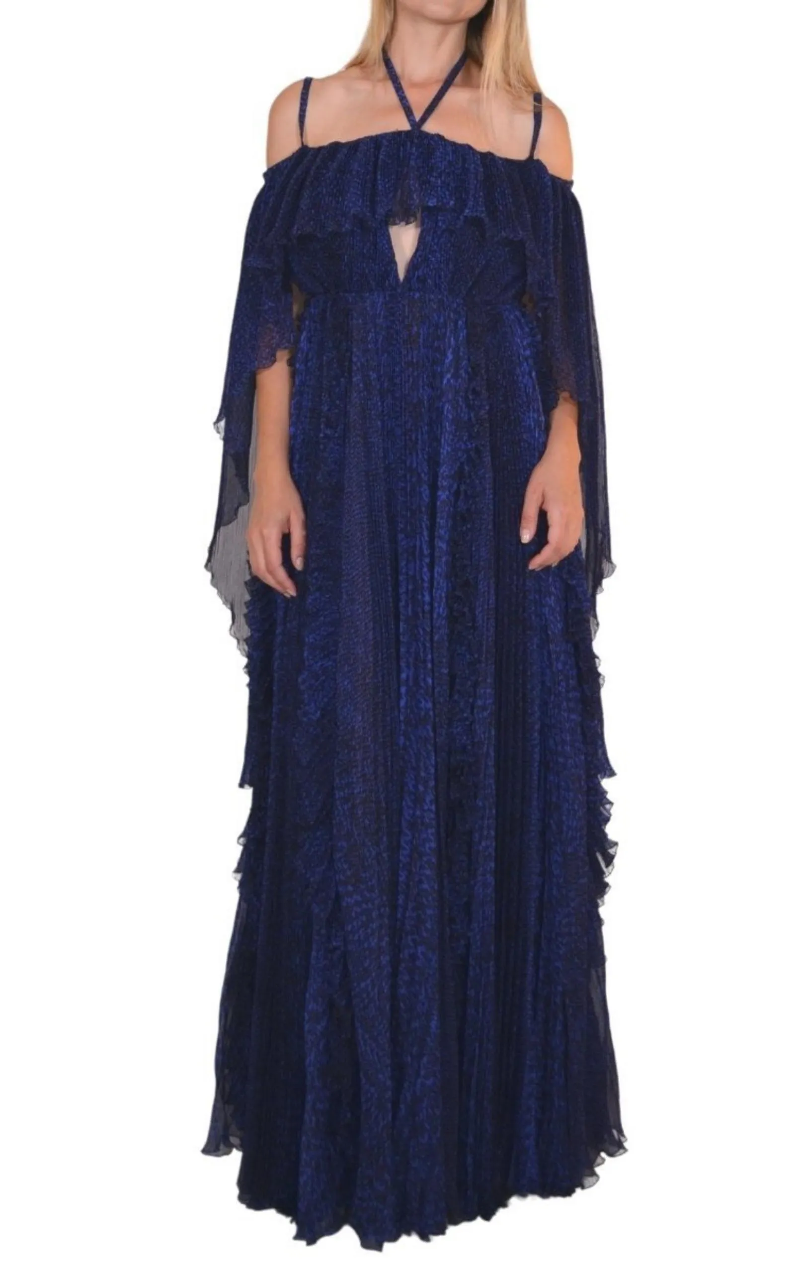 Blue Silk Ball Cape Gown