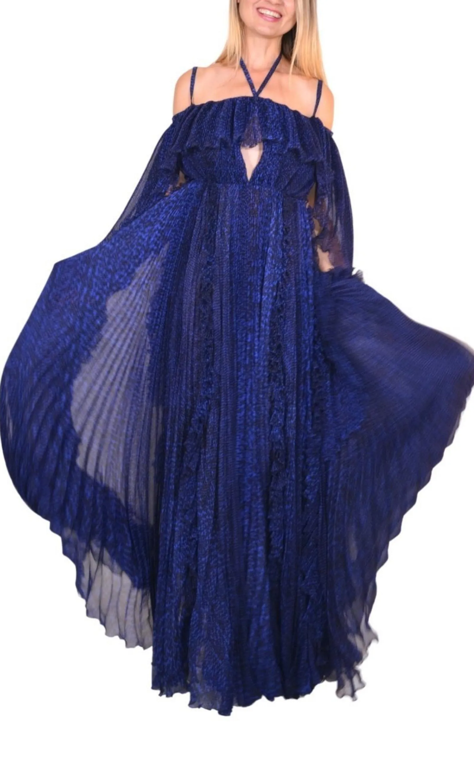 Blue Silk Ball Cape Gown