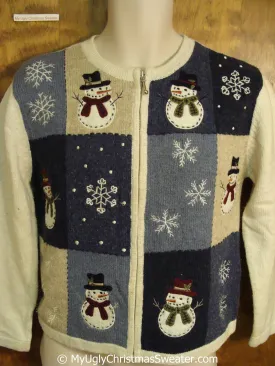 Christmas Sweater with Snowmen and Snowflakes