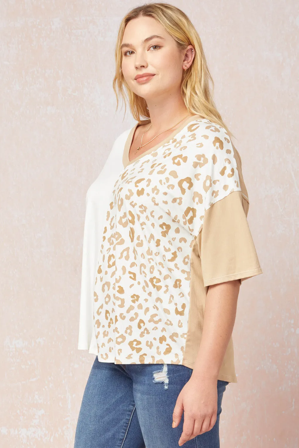 Color Block Leopard Top, Camel