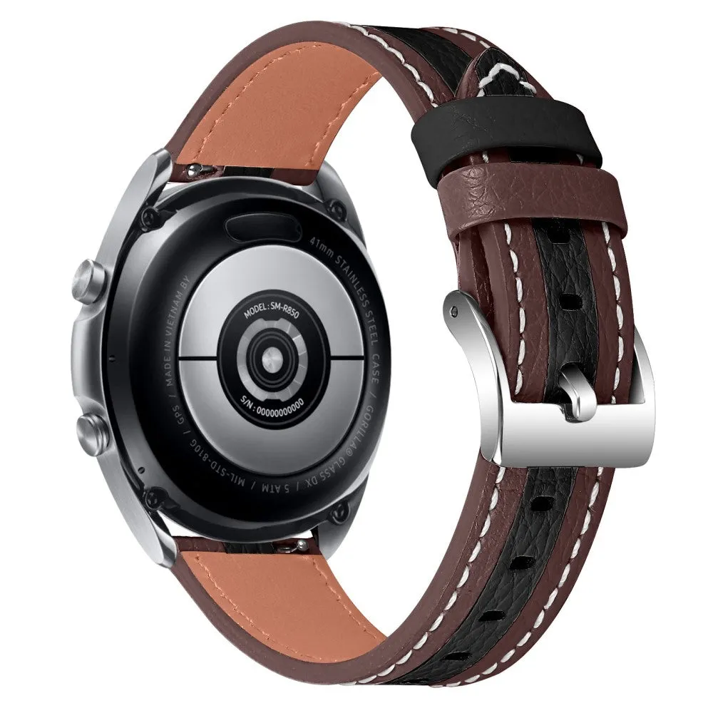 Color splicing cowhide leather watch strap for Ticwatch 2 / E / C2 - Brown / Black