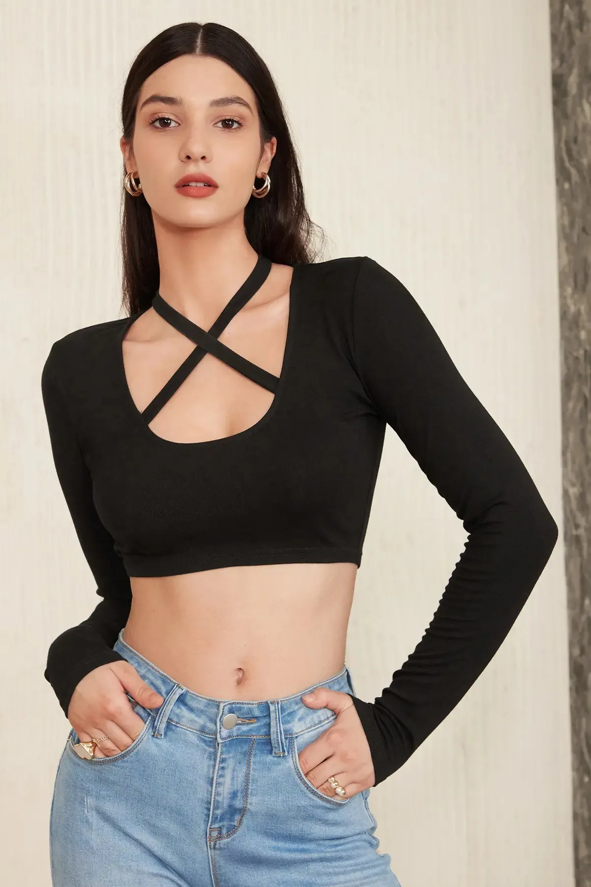 Criss Cross Halter Crop Top