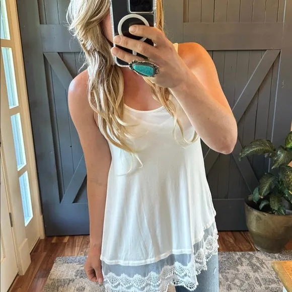 Crochet Lace Hem Layering Cami Tank Top