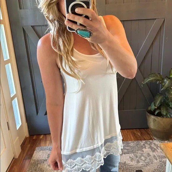 Crochet Lace Hem Layering Cami Tank Top