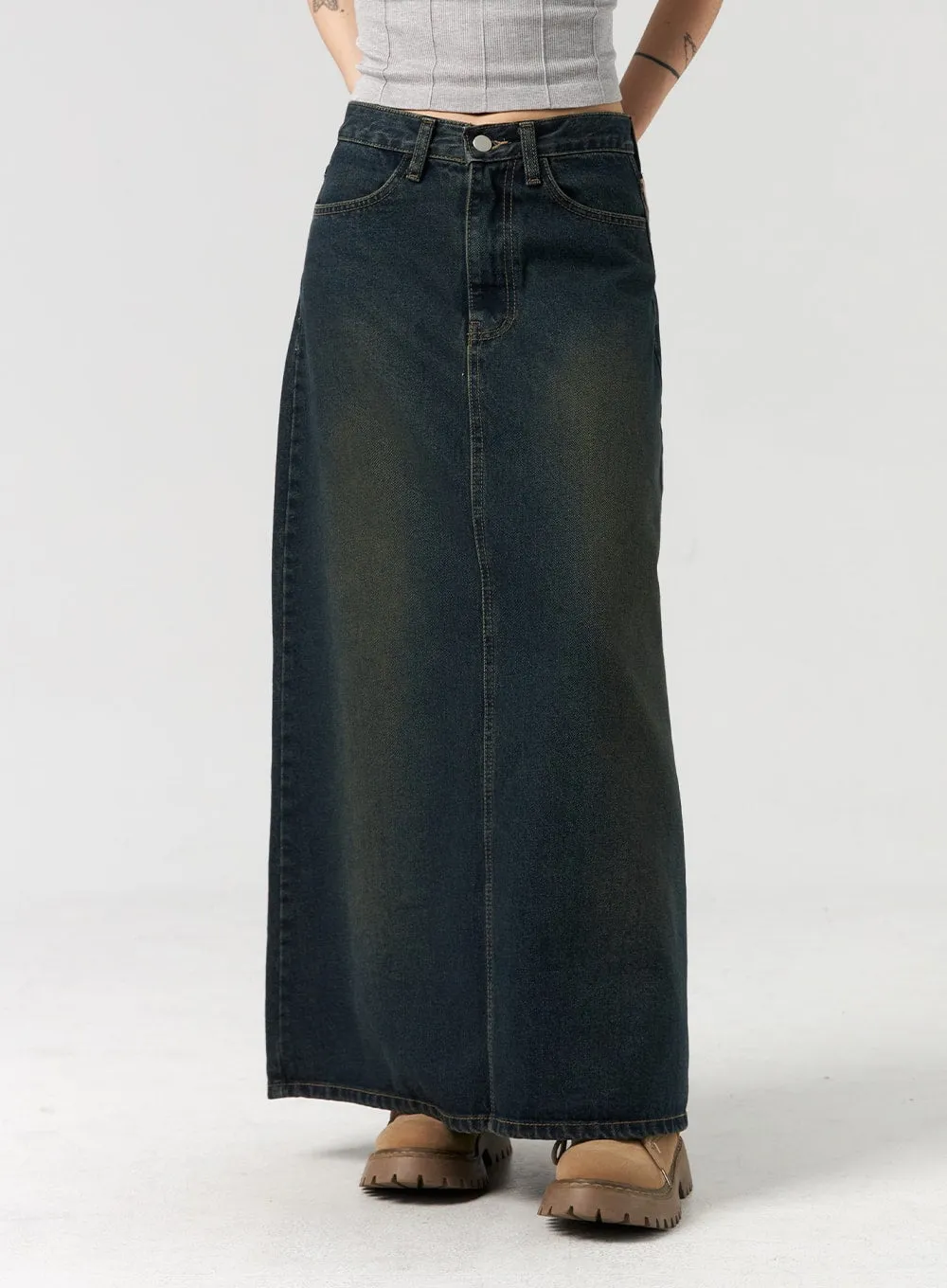 Denim A-Line Maxi Skirt CL327