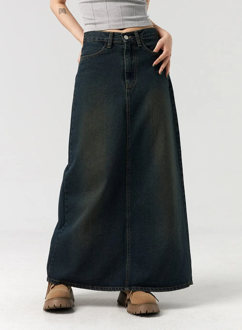 Denim A-Line Maxi Skirt CL327