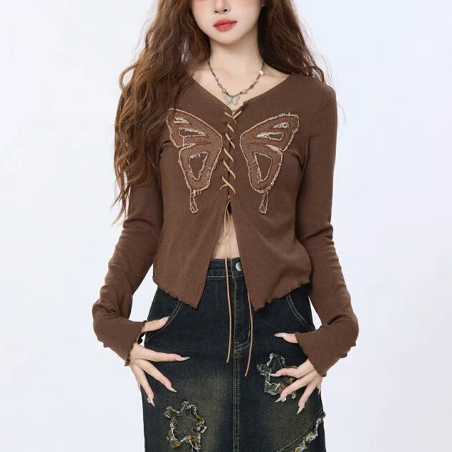 Front Lace Butterfly Aesthetic Top