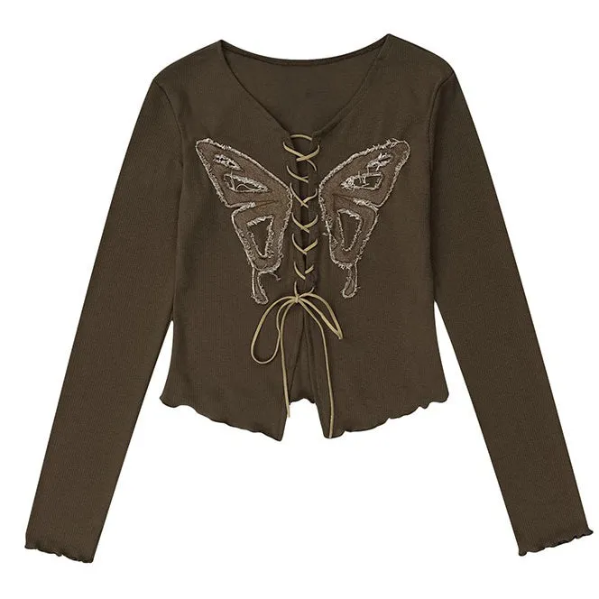 Front Lace Butterfly Aesthetic Top