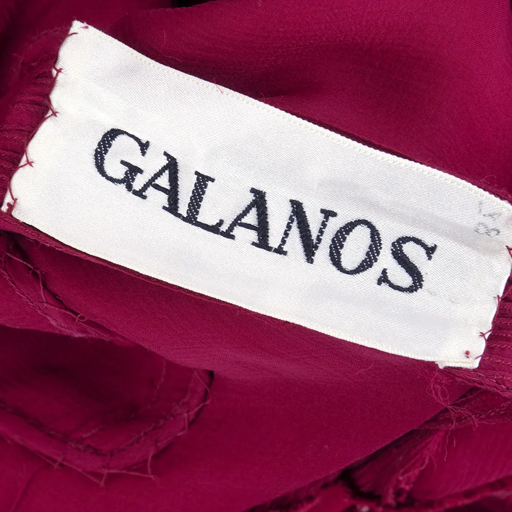 GALANOS 1985 Red Ruffled Chiffon Cocktail Dress