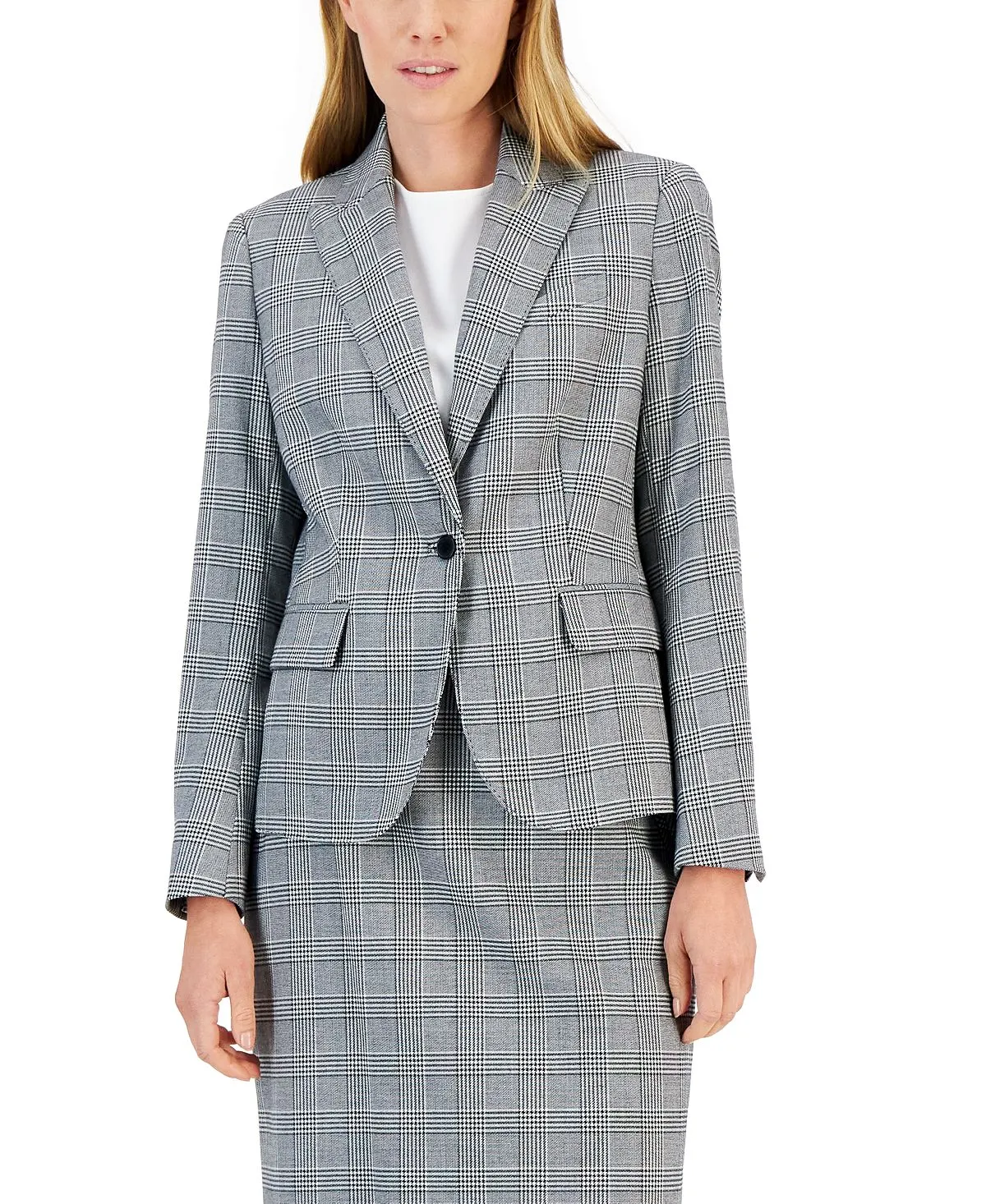 Glen Anne Klein Women's One-Button Plaid Skirt Suit, Multi