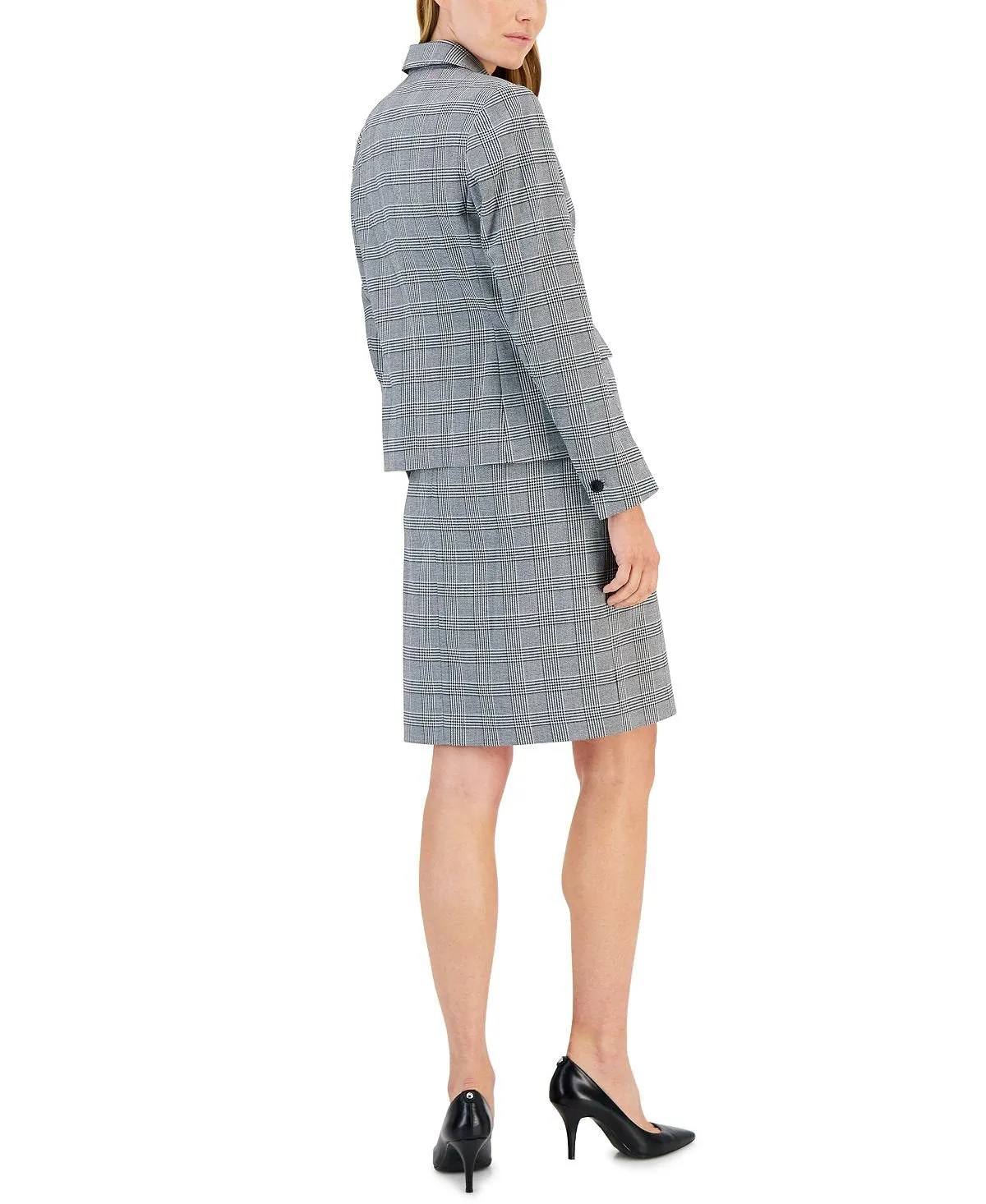 Glen Anne Klein Women's One-Button Plaid Skirt Suit, Multi