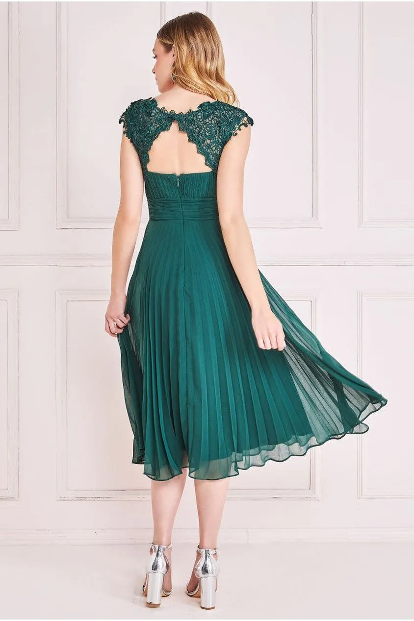 Goddiva Crochet & Pleated Top Midi - Emerald