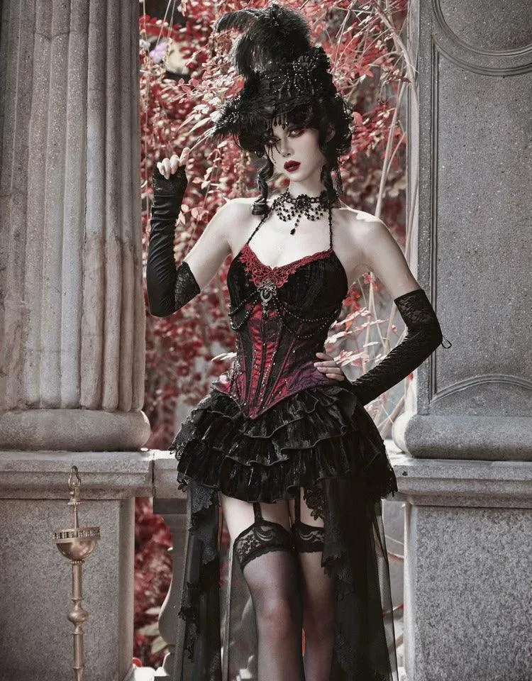 Gothic Burlesque Corset Dress With Accessories