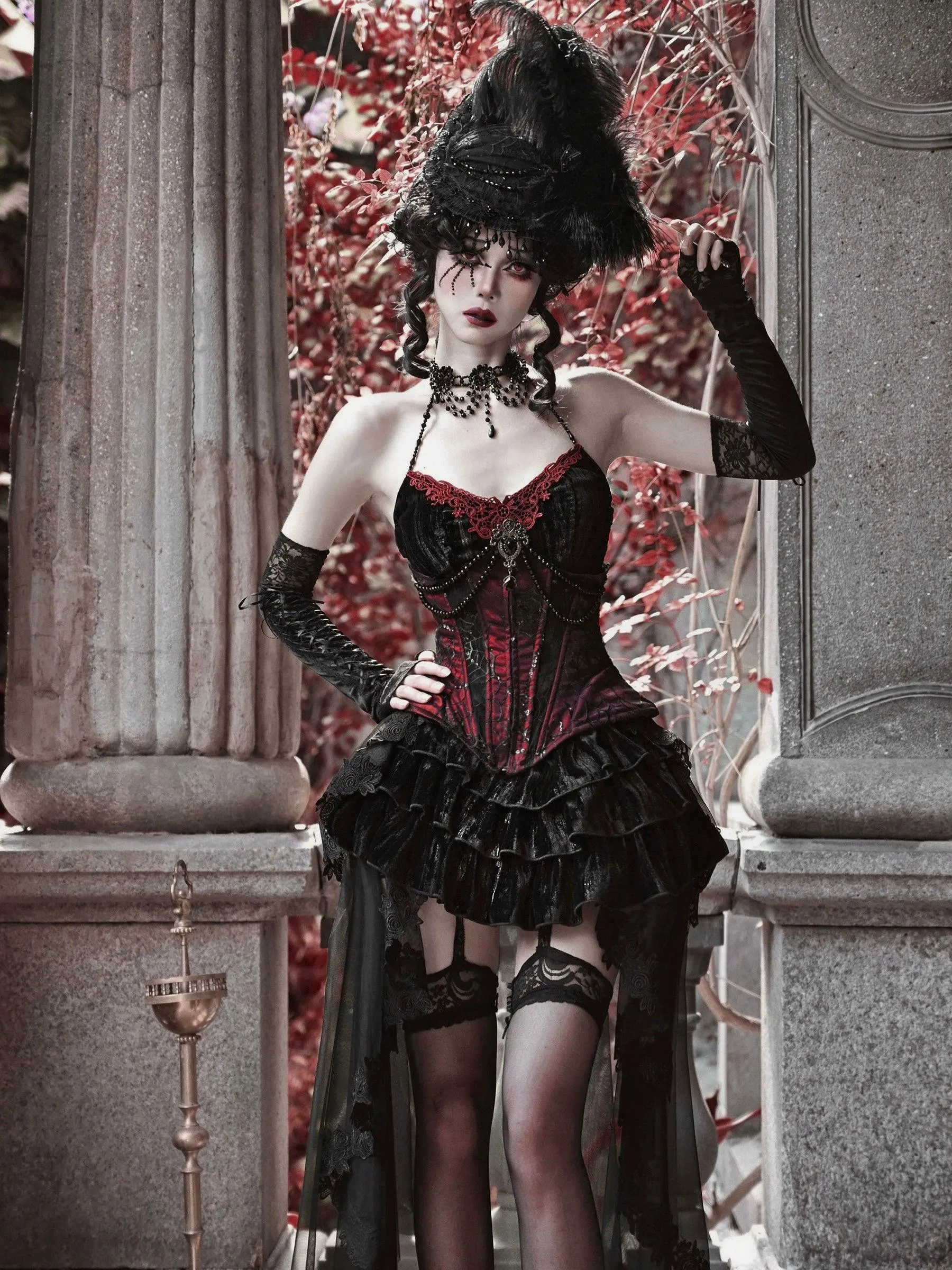 Gothic Burlesque Corset Dress With Accessories