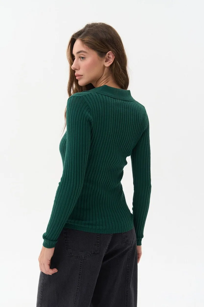 Green Polo Collar Long Sleeve