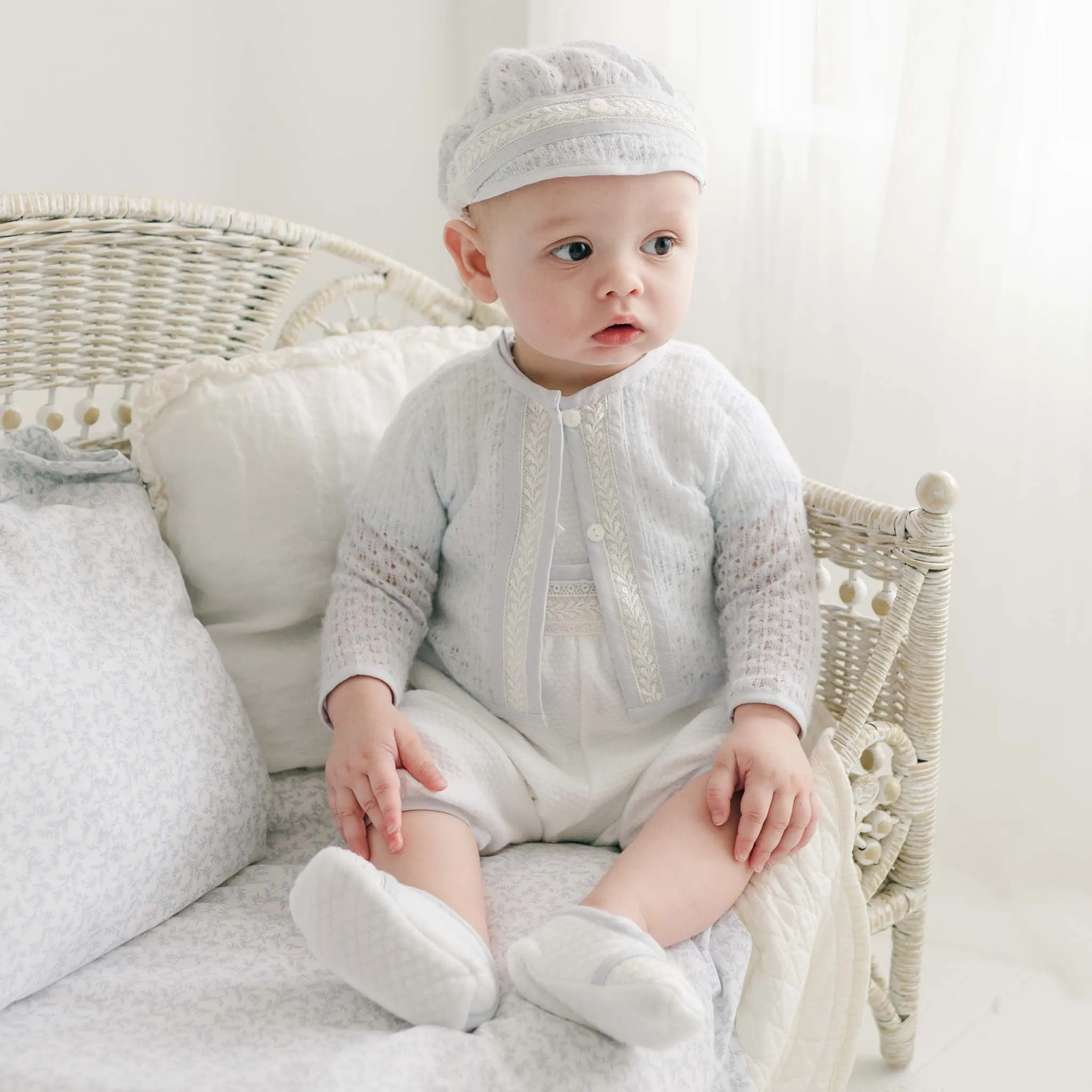 Harrison Blue Knit Christening Sweater