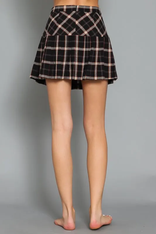 HIGH WAIST PLAID PLEATED MINI SKIRT