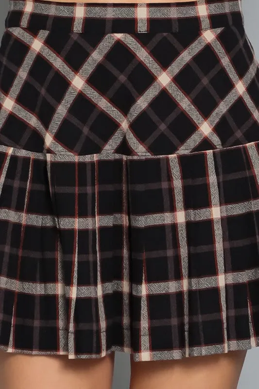 HIGH WAIST PLAID PLEATED MINI SKIRT