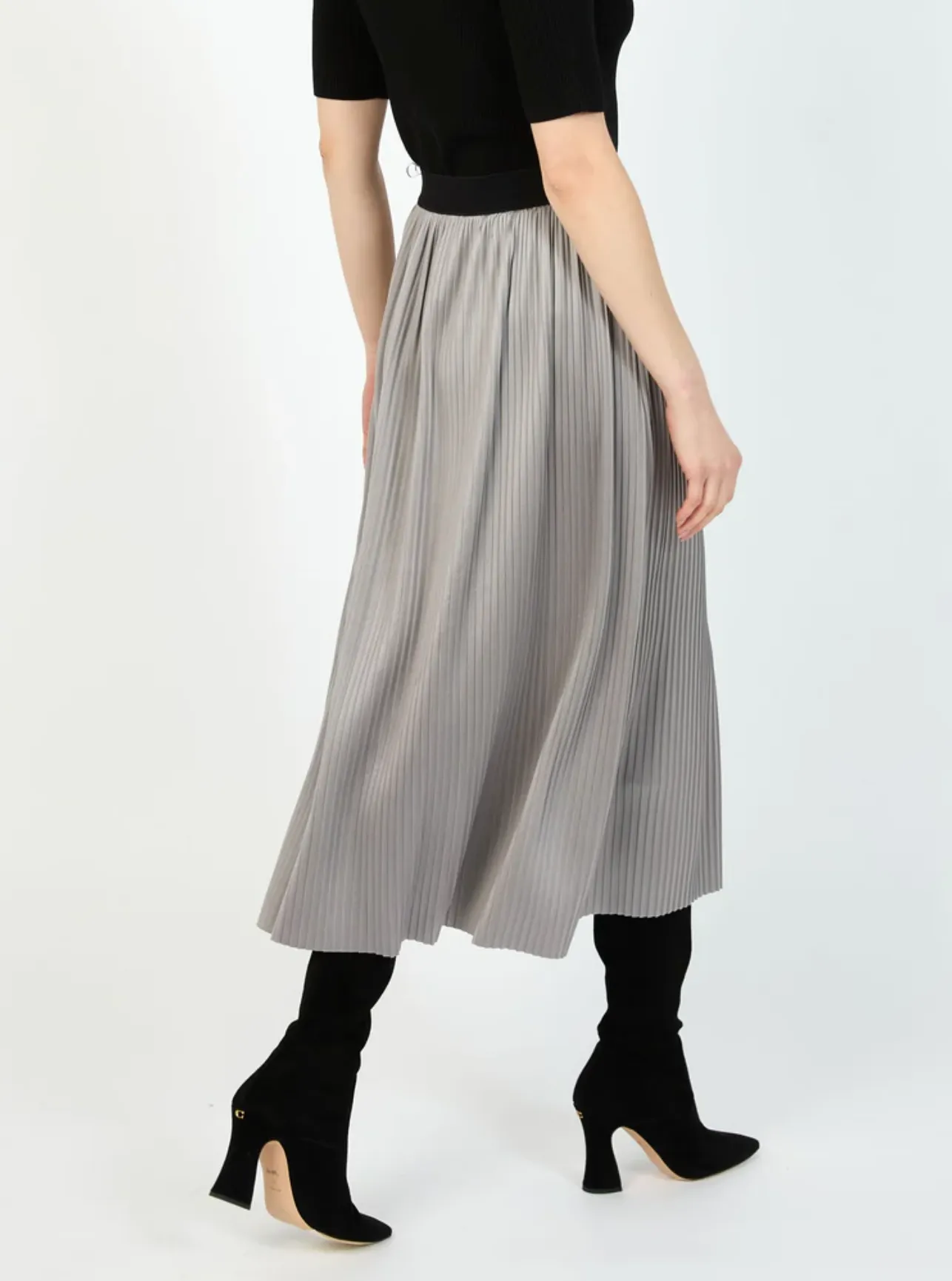 HILTON HOLLIS Fantasy Pleated Knit Skirt Pewter