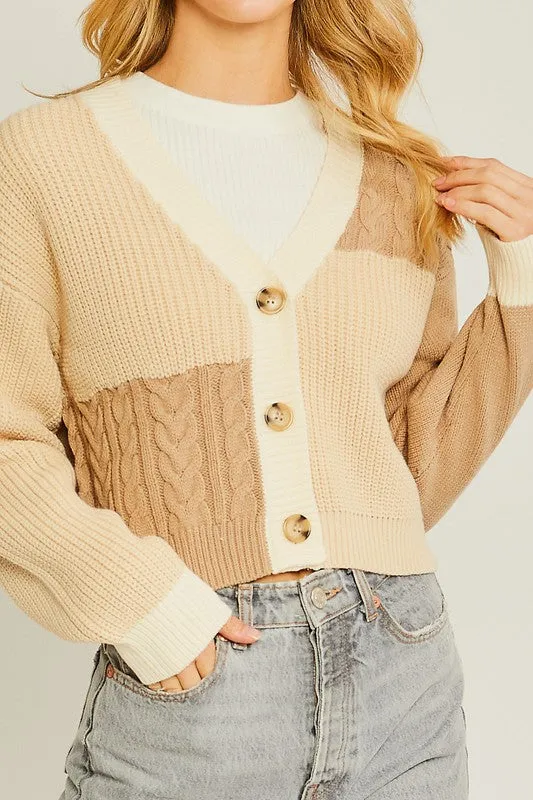 Khaki Color Block Sweater Cardigan