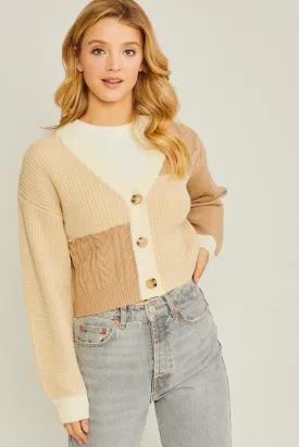 Khaki Color Block Sweater Cardigan