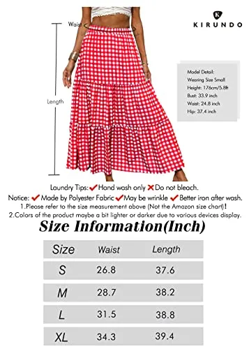 KIRUNDO Women's 2023 Spring Summer Casual High Waist Plaid Maxi Skirt A-Line Tiered Ruffle Flowy Swing Gingham Long Skirts(Solid-Yellow, X-Large)