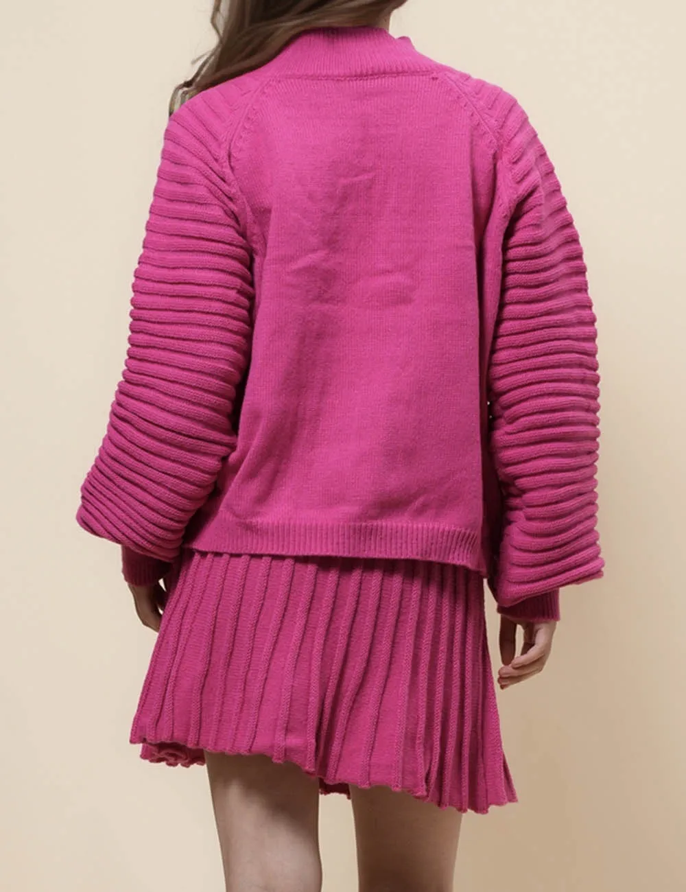 Ladies Pullover Sweater Top & Mini Pleated Skirt Set SKST41008