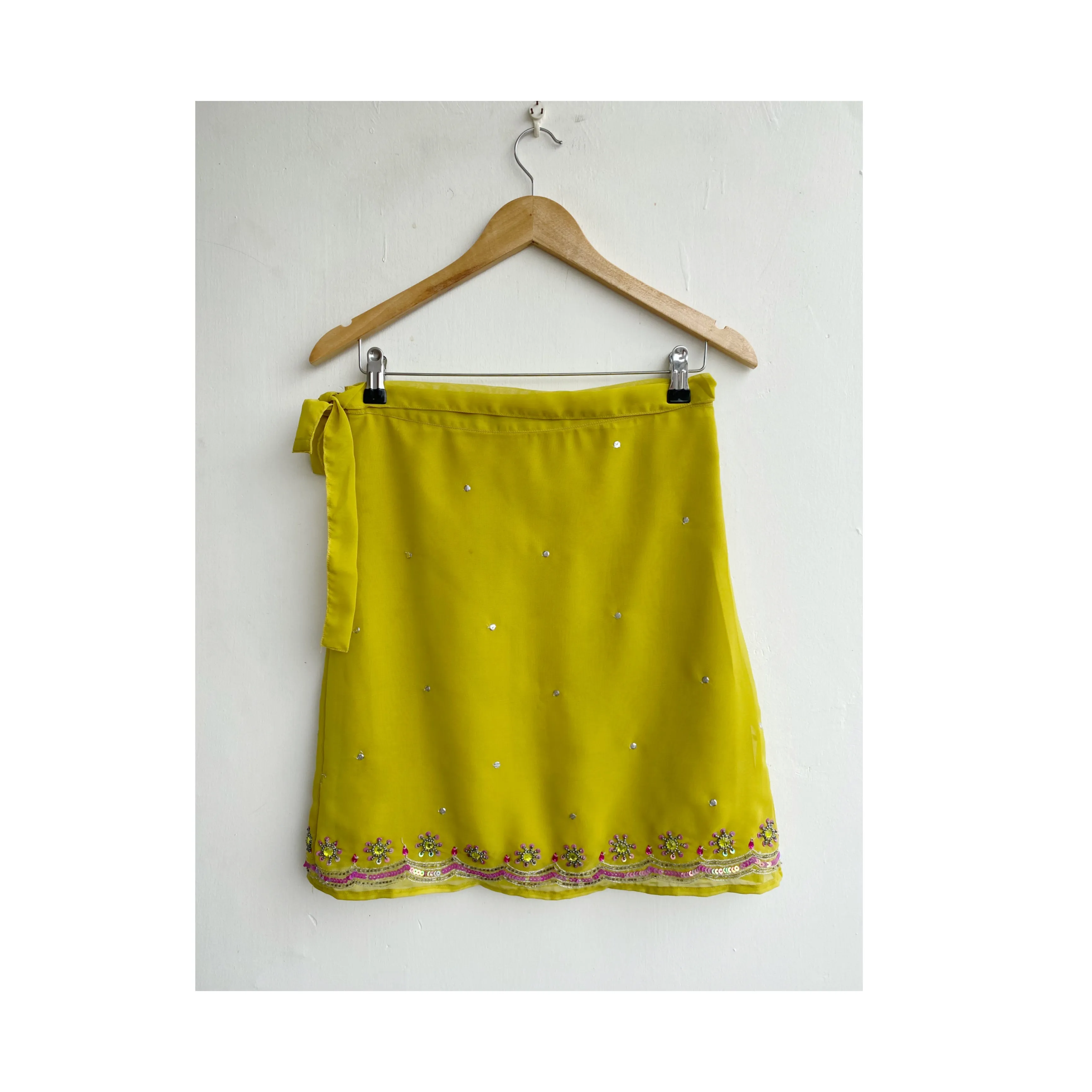 Lime vintage motif wrap skirt