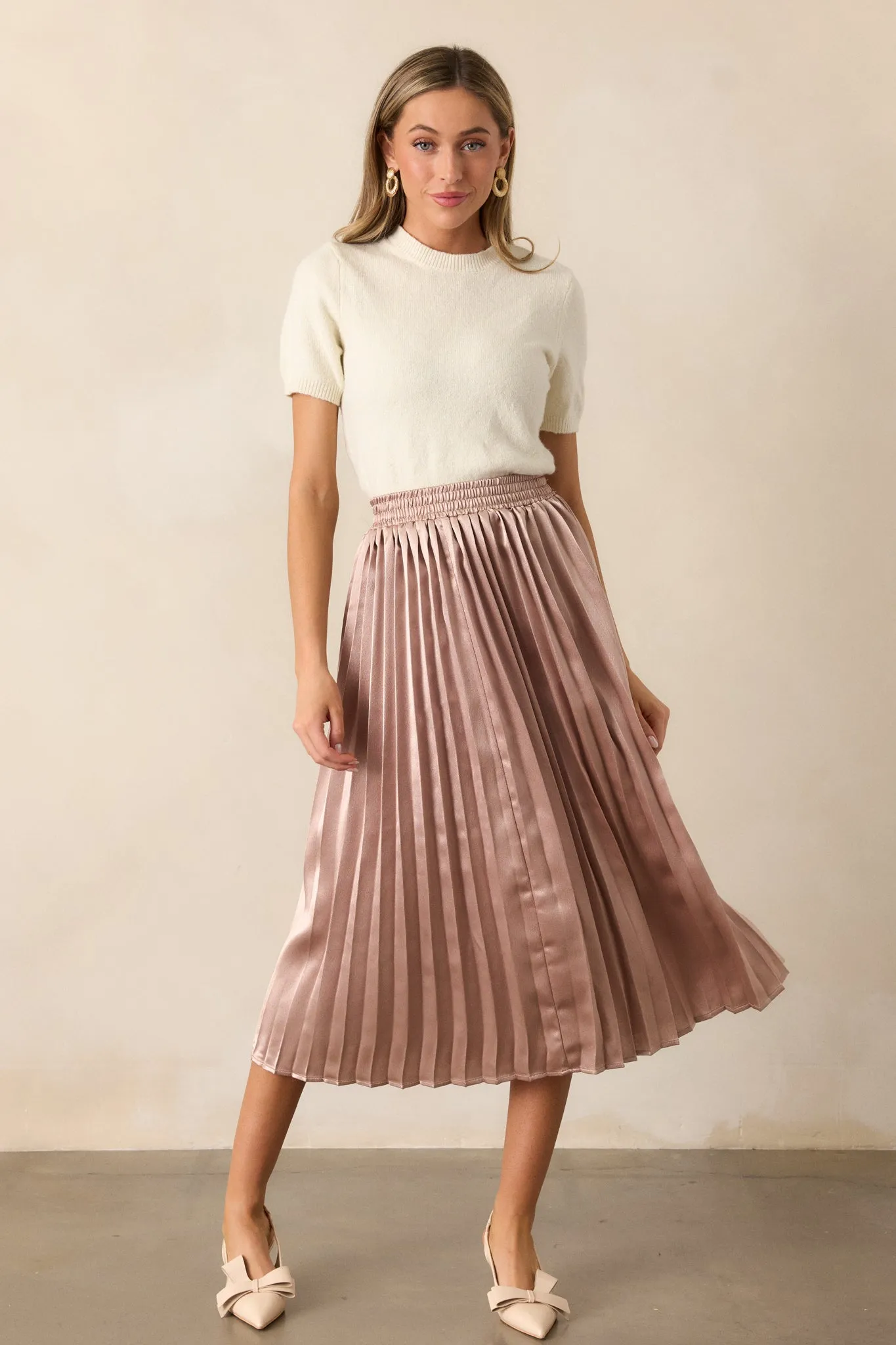 Lost In The Stars Rose Gold Pleated Midi Skirt