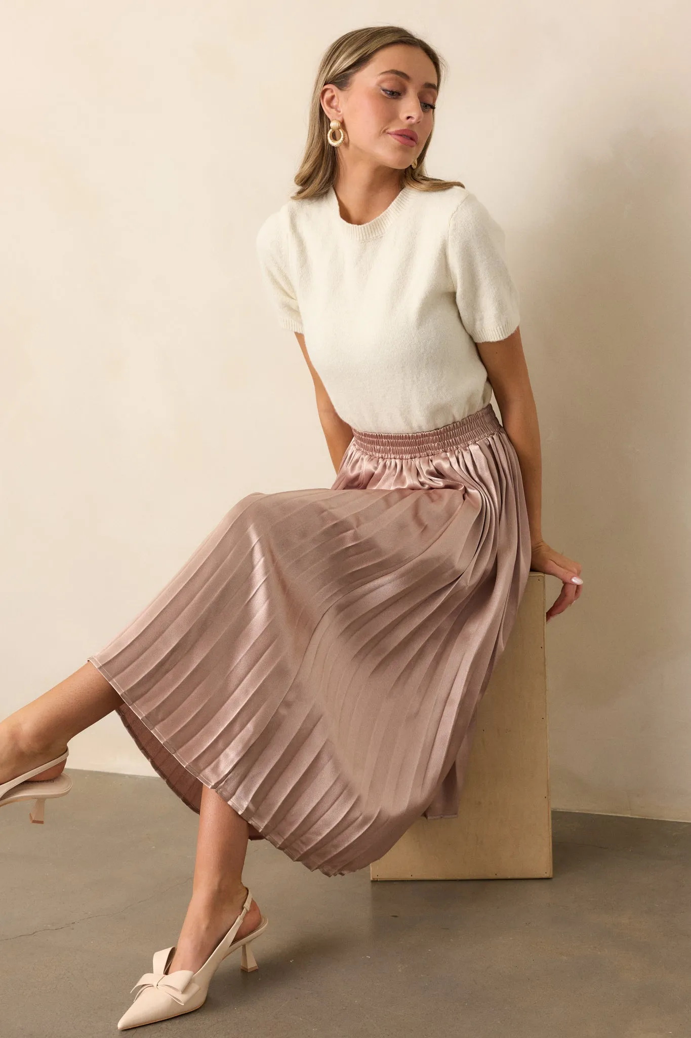 Lost In The Stars Rose Gold Pleated Midi Skirt