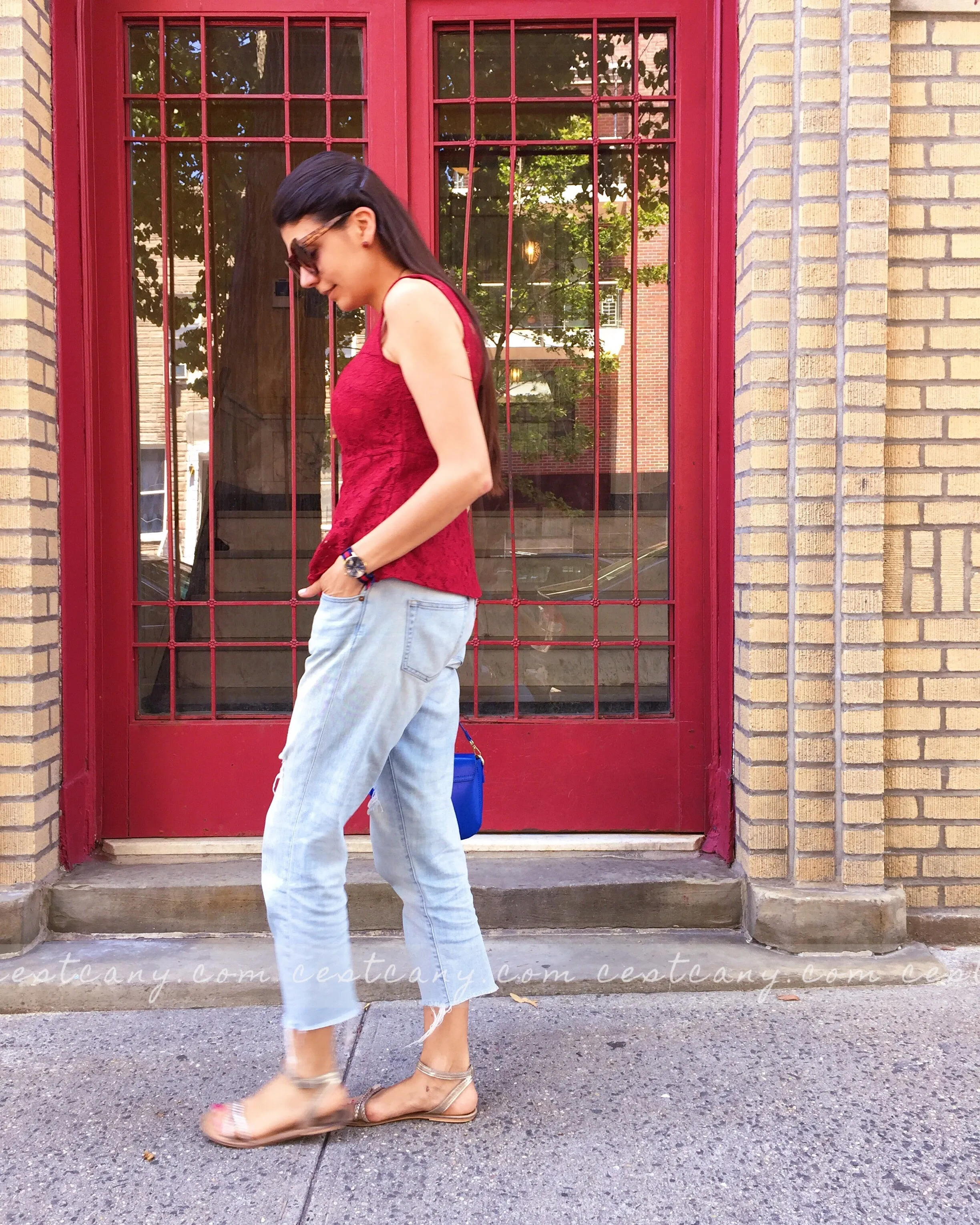 Lynn Wine Red Lace Peplum Top