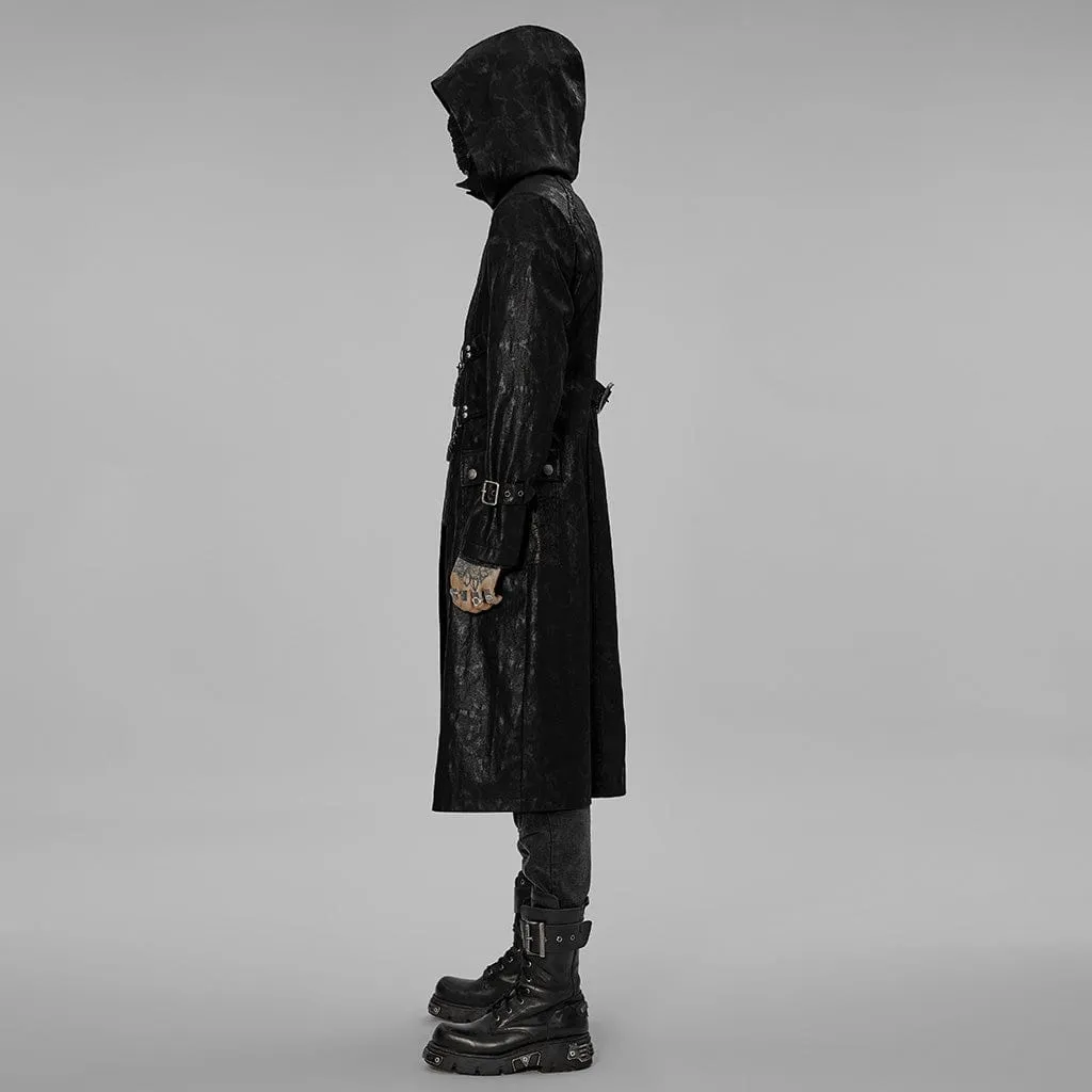 Men's Gothic Asymmetric Zipper Long Coat with Hood