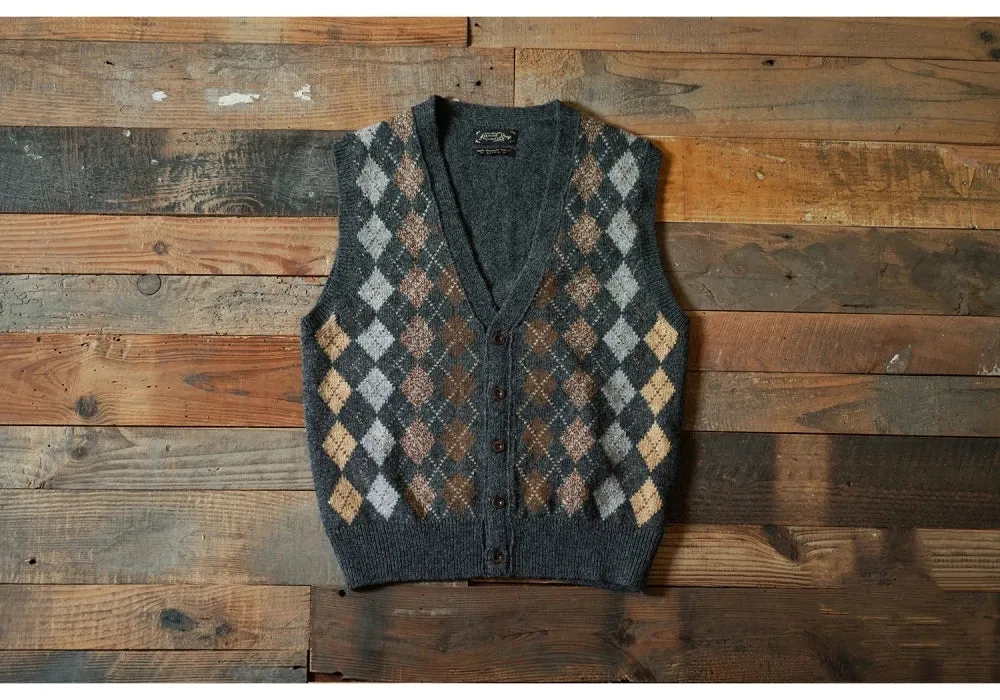 Men's Wool Vest Diamond Regular Fit Ivy British Style Sleeveless Cardigan