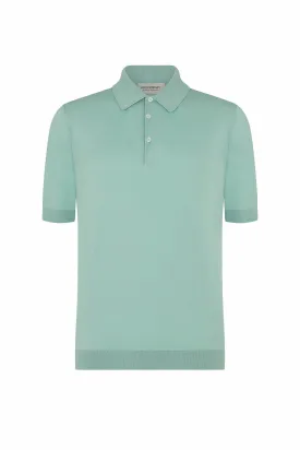 Mint Green Merino/Cotton Short Sleeve Polo Neck Knitwear