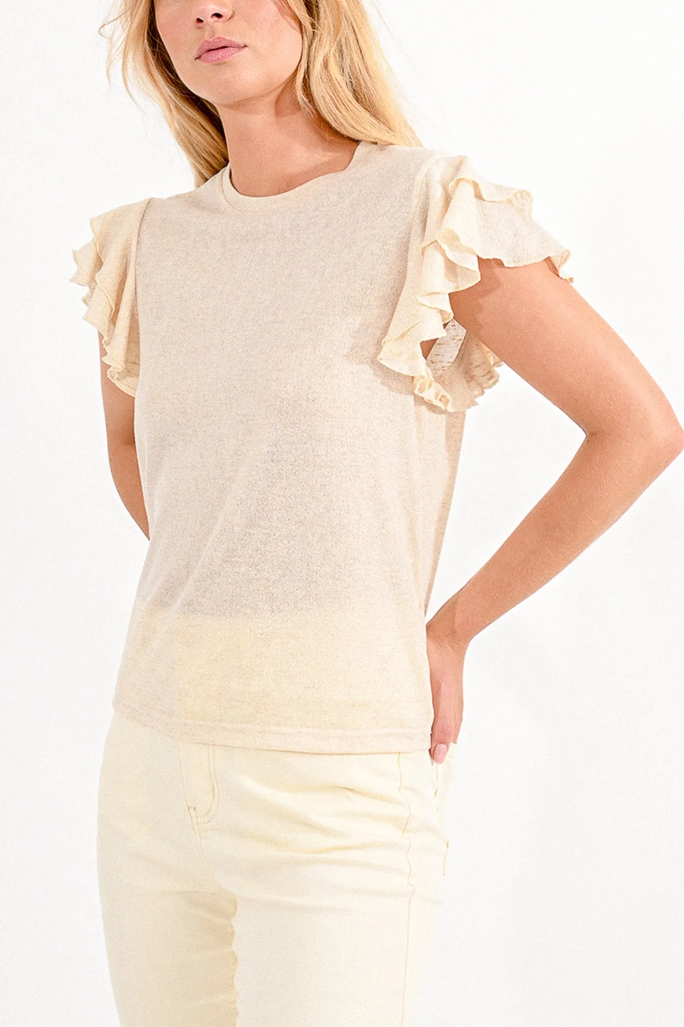 Molly Bracken Gold Frill Sleeve Top