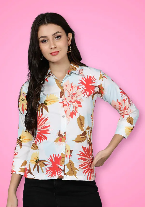 Multi-Coloured Flowing Collared Printed Shirt