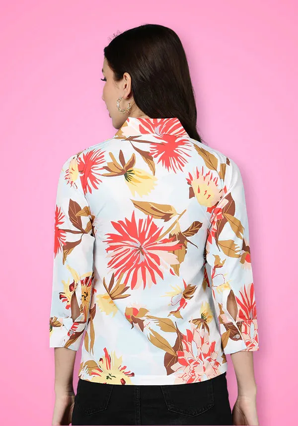 Multi-Coloured Flowing Collared Printed Shirt