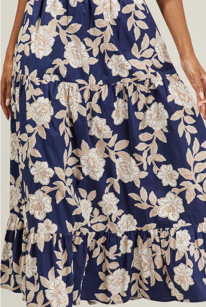 Navy Floral Ruffled Maxi Skirt