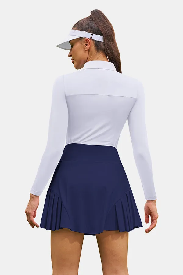 Navy High Waist Pleated Golf Skirt Women's Tennis Skirt