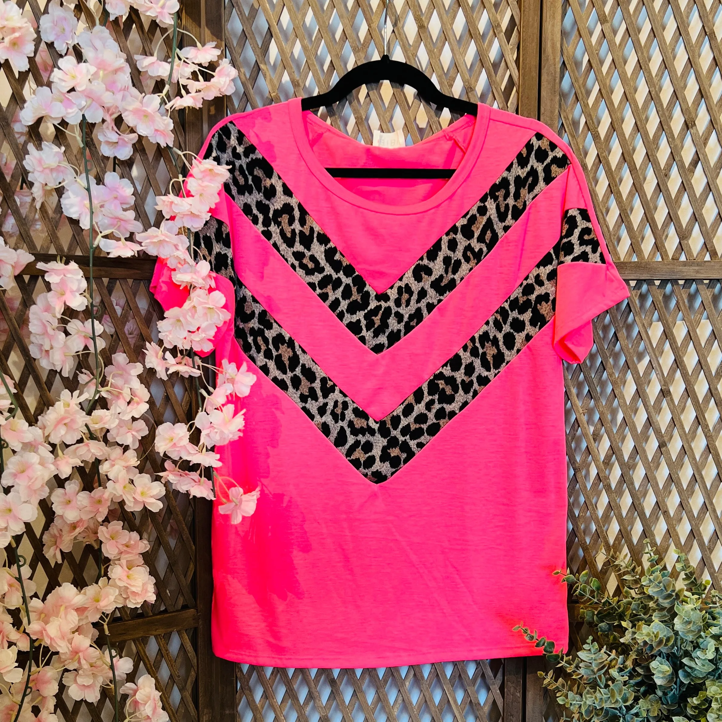 Neon Animal Print Color Block Top