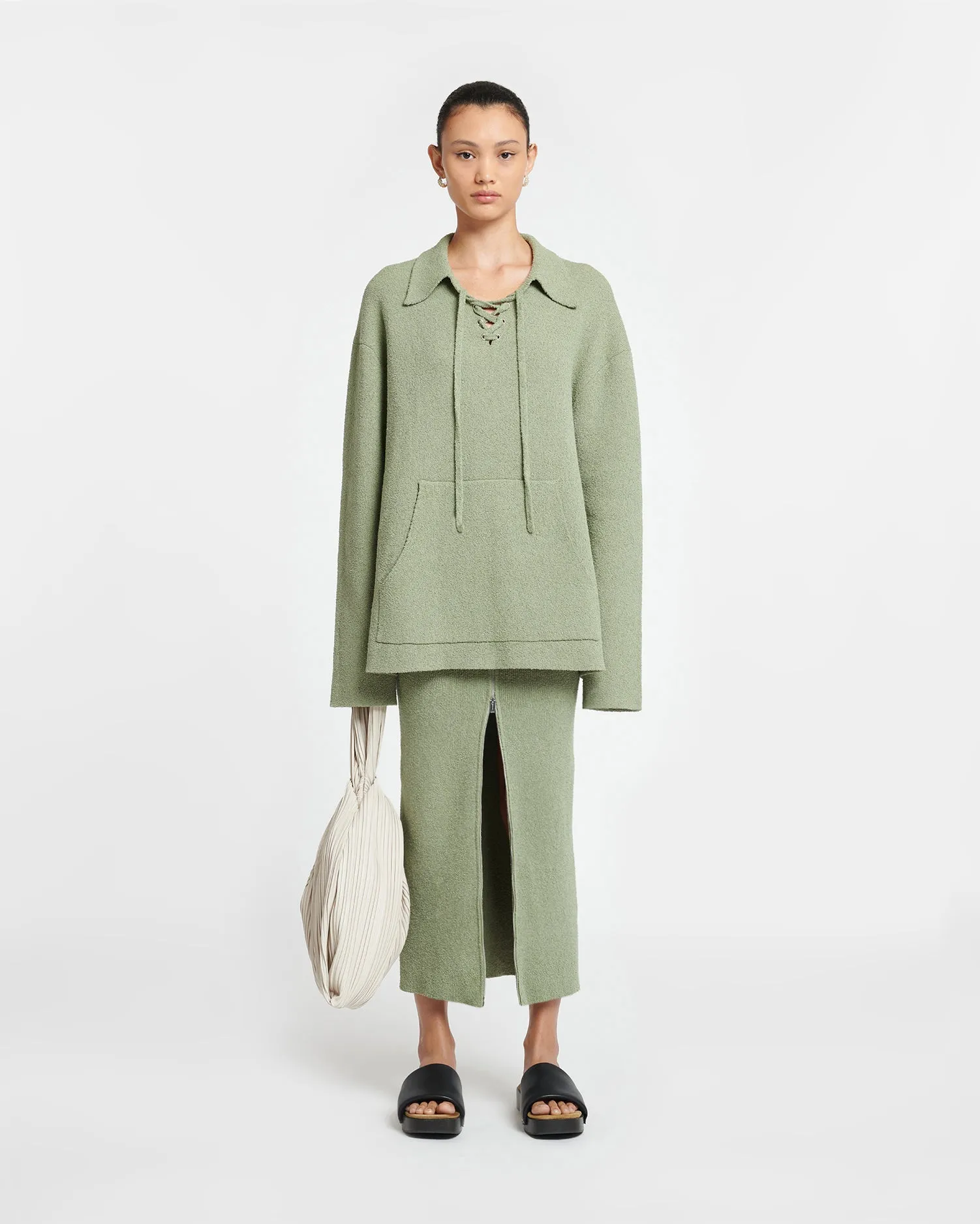 Nima - Terry-Knit Midi Skirt - Faded Sage