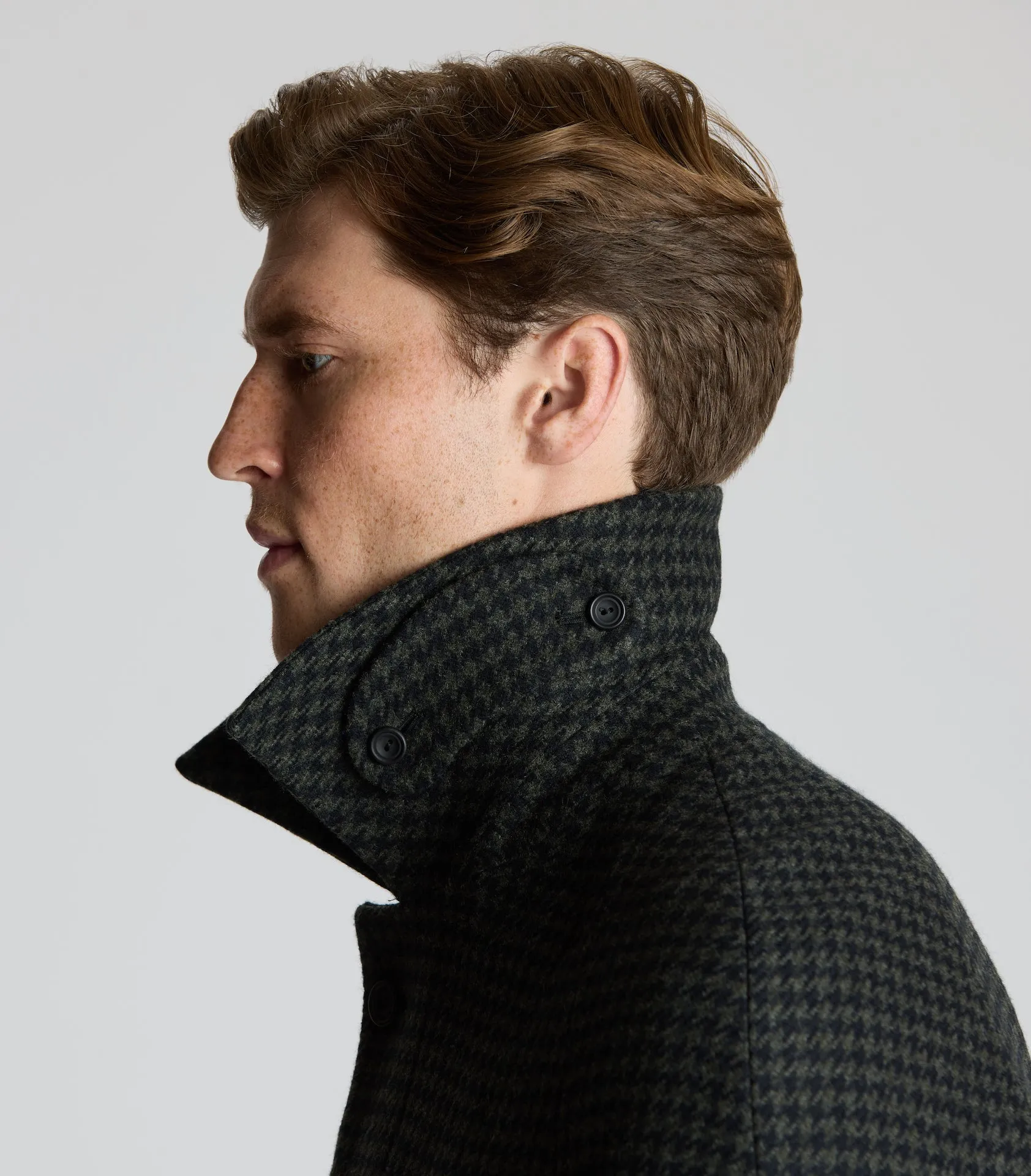 Olive/Midnight Houndstooth Raglan Sleeve Overcoat